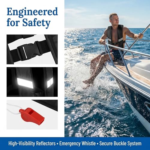 GDLHY Snorkel Vest Black, Portable Manual Inflatable Swim Vest for Adults & Kids (330lb / 150kg) - Adjustable Safety Buoyancy