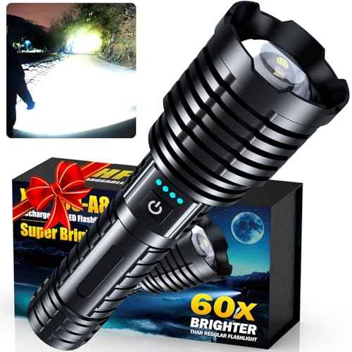 Super Bright Rechargeable LED Flashlights 5000.000 High Lumens, Flashlights High Lumens Up to 25H Long Battery Life| Zoomable| 5Light Modes| IP67 Waterproof, High Powered Flashlight for Camping Home