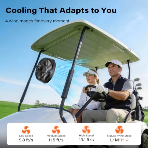 Magnetic Rechargeable Golf Cart Fan - 7.5-Inch, 10000mAh, Black