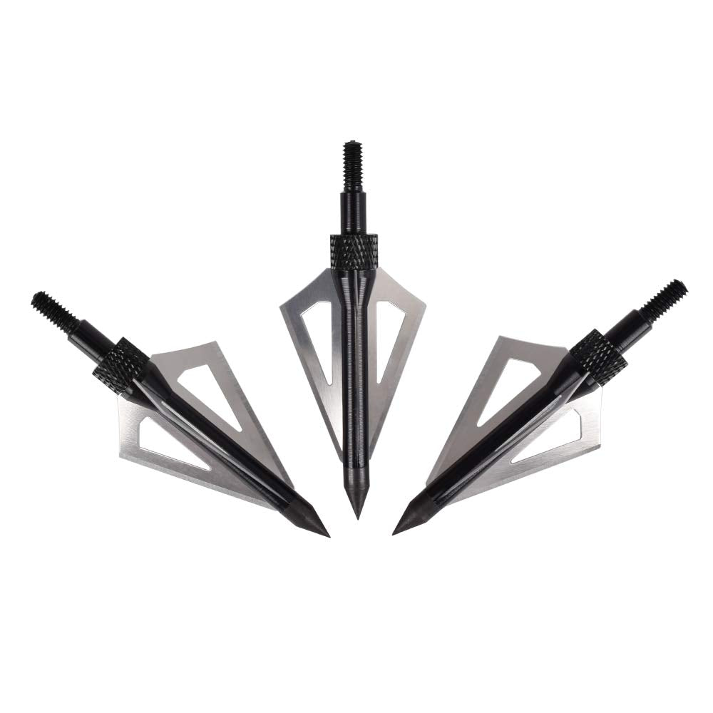 Broadheads 12PK 100 Grains Screw-in Arrow Archery 3 Blades Hunting Heads Arrow Tips Compatible with Crossbow and Compound Bow