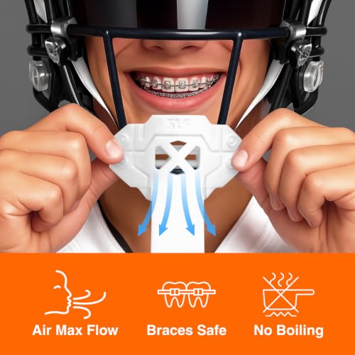 SLEEFS X Football Mouthguard with Strap - High-Impact Shock Protection, Cross White