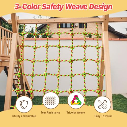LAKNUAL 3.3ft x 6.6ft Heavy-Duty Polyester Climbing Cargo Net for Kids Outdoor & Indoor Play