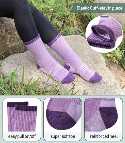 Merino Wool Hiking Socks for Women - Thermal Cozy Crew - 5 Pairs Mixed Color