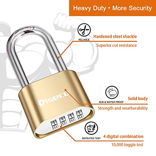 Heavy Duty 4 Digit Combination Lock 2.5 Inch Long Shackle Outdoor Waterproof Padlock for School Gym Locker, Fence, Gate, Case, Hasp Storage (Brass, 2 Pack)