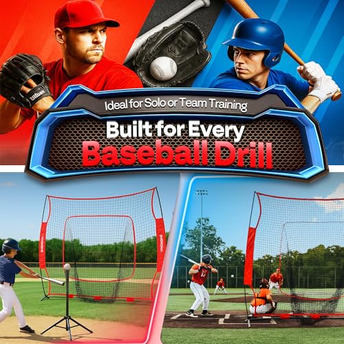 Baseball & Softball Training Net with Batting Tee - Red