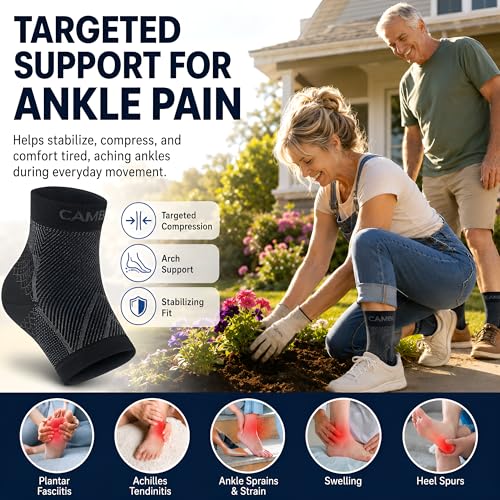Ankle Compression Sleeve - 15-20 mmHg Support - Black, Large