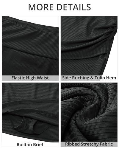GRAPENT Women's Black Large High-Waisted Ruffled Bikini Skirt – Tulip Tankini Bottoms
