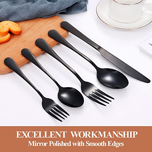 Mirror Polished Black 50-Piece Stainless Steel Flatware Set for 10 - Titanium Plated