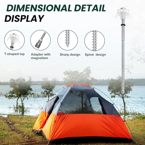 White 30 Pack 8-Inch Heavy Duty Metal Tent Stakes - Screw-In, Luminous, Reusable