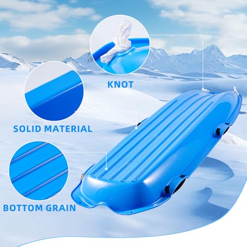 48-Inch Toboggan Snow Sled with 4 Handles - Blue/Green/Red