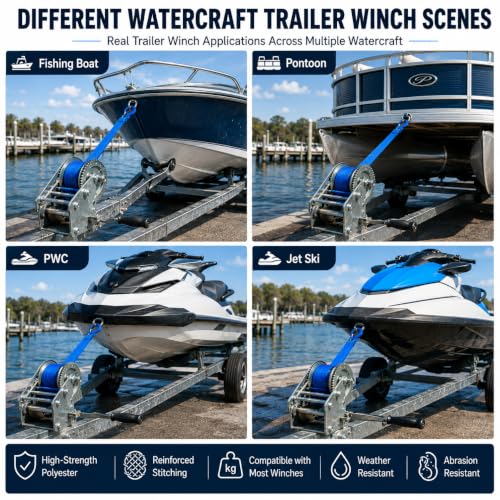 Boat Trailer Winch Strap with Hook 2" x 20'- 10,816lbs Breaking Strength Heavy Duty Hand Crank Strap Replacement for Boat and Jet Ski, Automotive Towing Boat Trailer Strap