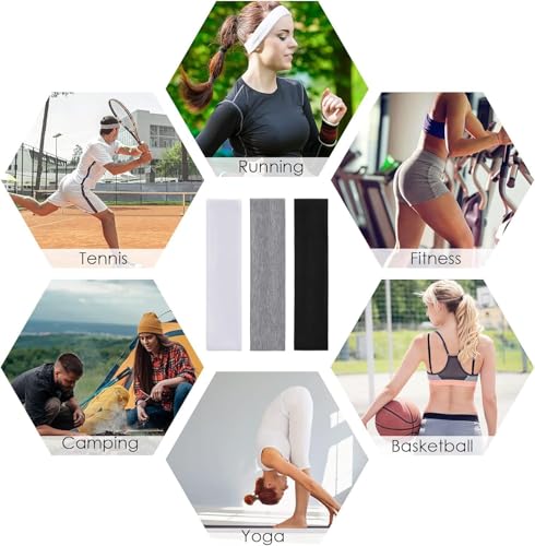 Non-Slip Wide Elastic Headbands for Women - 6 Pack Workout Hair Bands