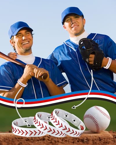 20 Pcs Genuine Leather Baseball Wristbands - Red Stitching