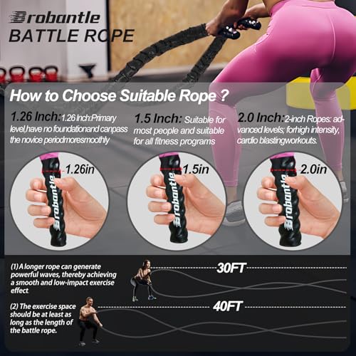 1.5 Inch 30FT Battle Rope - Heavy Duty Exercise Workout Rope