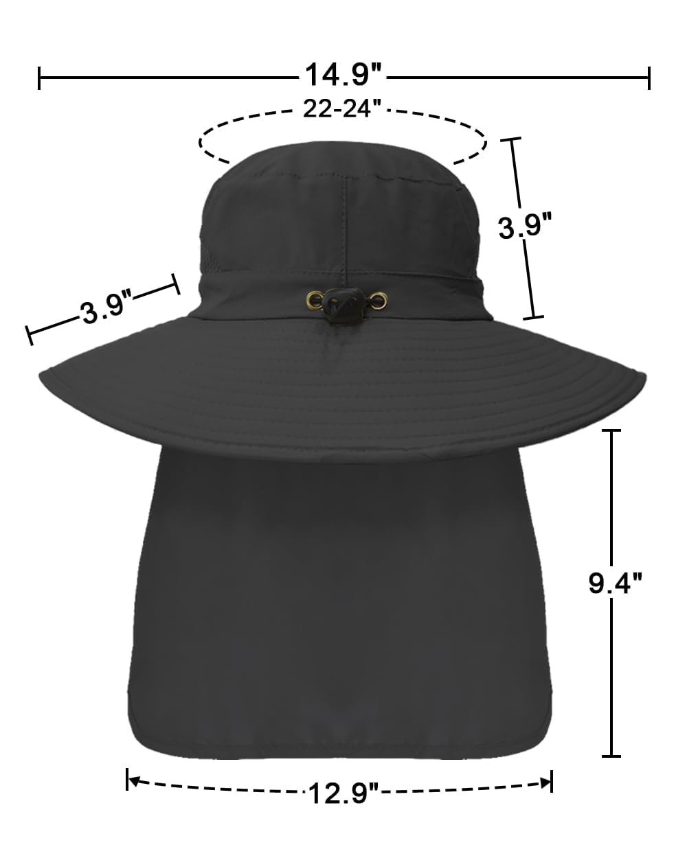 Outdoor Sun Hats with Stowable Neck Flap for Men Women UPF 50+ Mesh Summer Bucket Hat Wide Brim for Fishing Safari Hiking Black