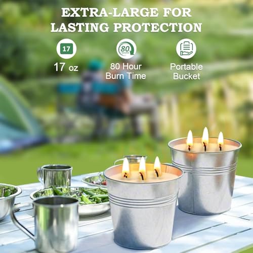 CAKETYCG Set of 2 Citronella 17oz 3-Wick Soy Candles, Outdoor Lantern Tin, 180 Hr Burn