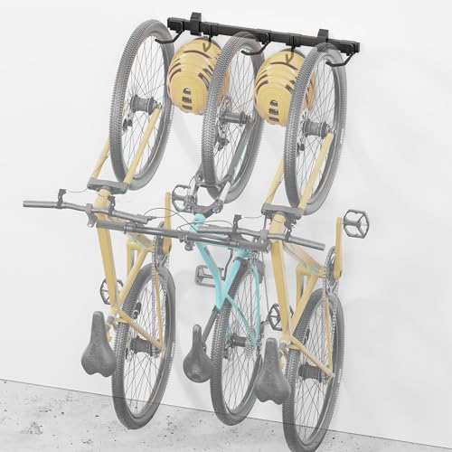 MonTEK Enhanced Bike Storage Rack – Adjustable 3 Bike Racks & 2 Helmet Hooks (3 Bike Racks & 2 Helmet Hooks)