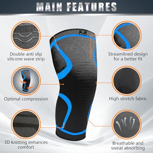 Compression Knee Brace for Pain Relief - 2 Pack, Black/Large