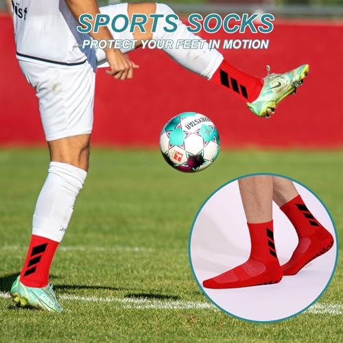 Grip Socks for Men - Non-Slip Yoga & Sports Socks - Red, Size 6-12
