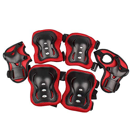 Kids Helmet & Knee Pad Set Red - Adjustable Elbow & Wrist Guards 5-12 yrs 7-in-1