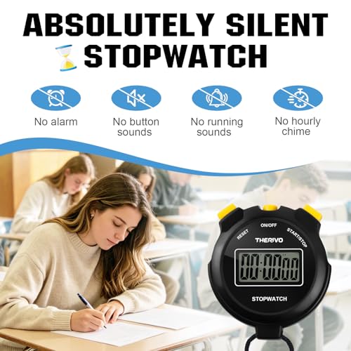 Digital Silent Stopwatch Timer - Easy to Use, Large Display - Black