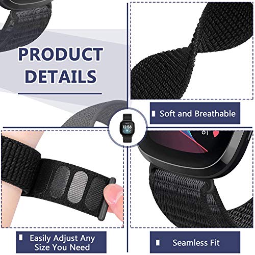 Nylon Replacement Bands for Fitbit Versa 4/Sense 2 - Dark Black
