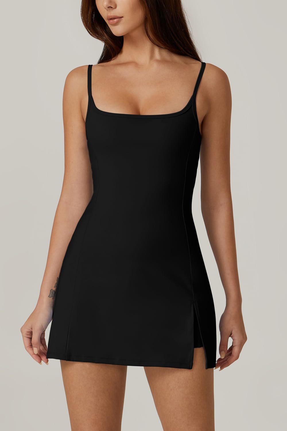 QINSEN Women's Tennis Dress - Spaghetti Strap Activewear with Shorts & Side Slit | Perfect for Golf & Workouts