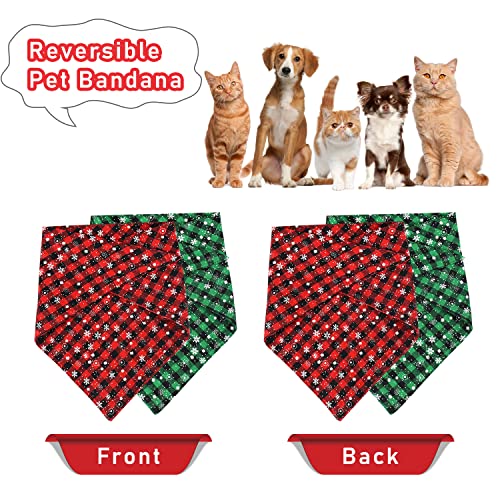 2 Pack Christmas Dog Bandana Set - Plaid Snowflake - Large, Green & Red