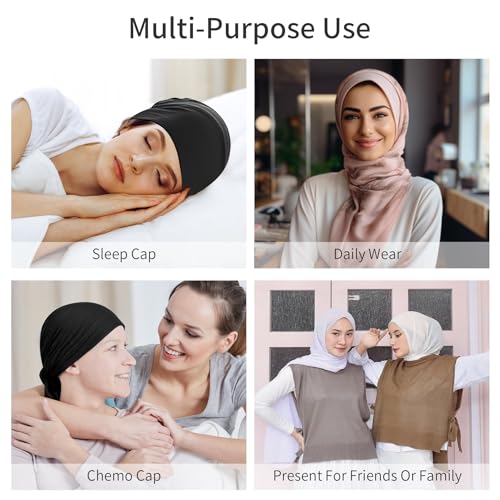 OPUHOHR 4 Pack Women Turban Under Caps - Soft Modal Hijab Undercaps with Ties