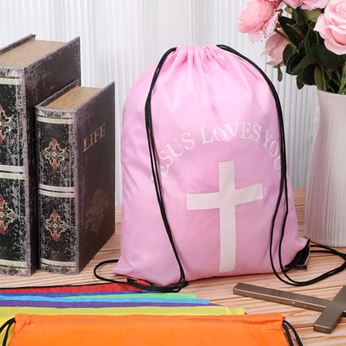 Christian Drawstring Backpack Bulk Set - Multicolor 20 Pcs Religious Gifts for Church & Events