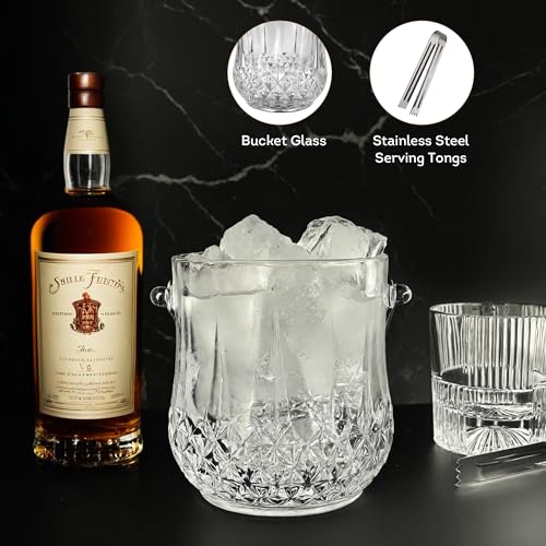 Glass Ice Bucket with Handle & Tongs - 1000ml Portable Party Cooler