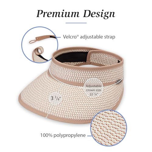 Wallaroo Women's Charlie Sun Visor - Wide Brim, Packable & Adjustable Medium/Ivory/Taupe
