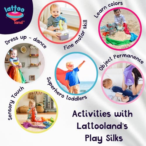Multicolor Sensory Play Scarves for Kids - 6 Pack, 20x20in Soft Silks for Dance & Development