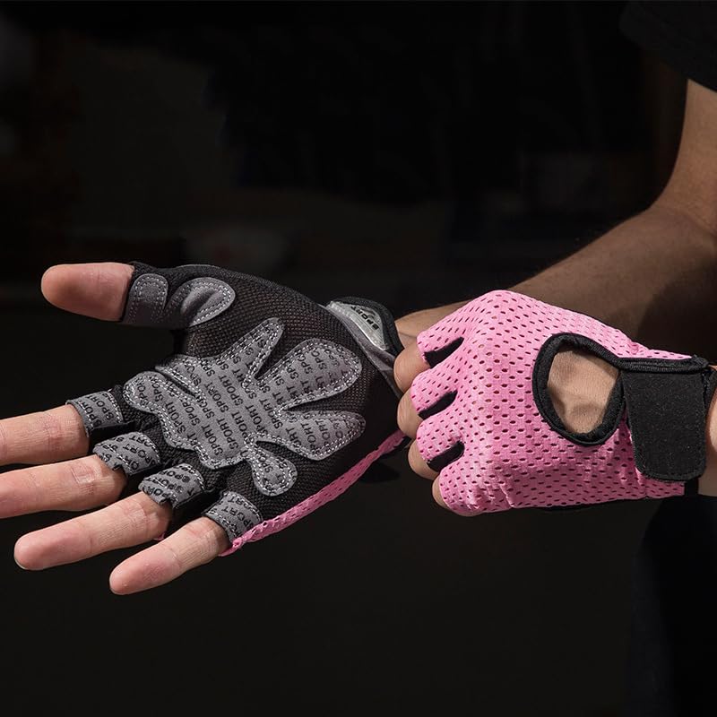 Fingerless Gym Gloves for Women - Breathable Weightlifting Grip - Pink, Medium