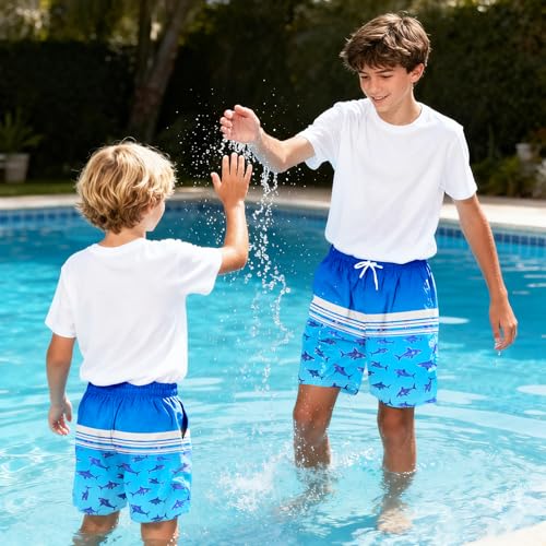 Boys Swim Trunks with Boxer Brief Liner - Shark, 7 Years