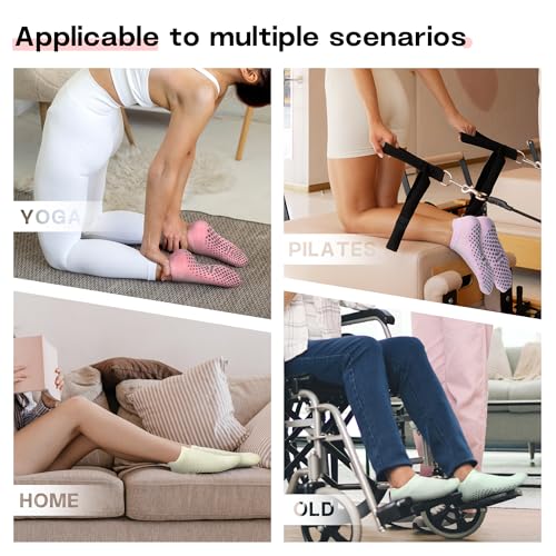 Pilates Grip Socks for Women - Non-Slip Yoga Socks, Medium - Black/Beige/Pink/Green/Purple/Grey