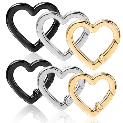 Heart Carabiner Keychain Clips - 6 Piece Set, Zinc Alloy Key Hook