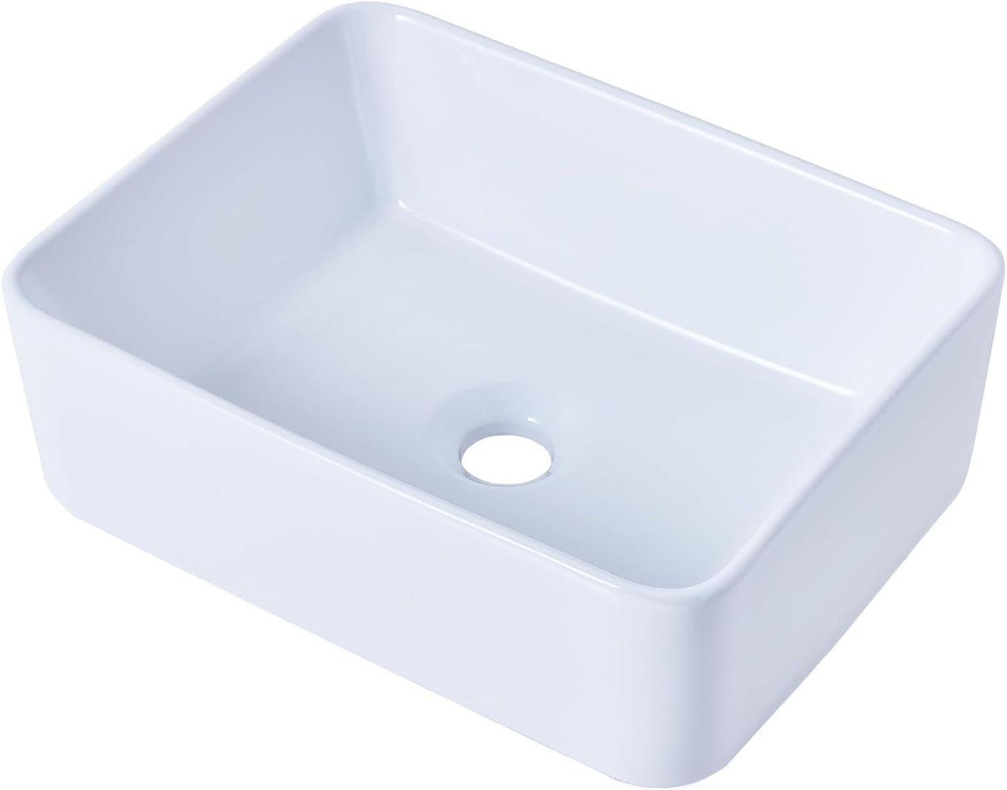 Modern White Ceramic Vessel Sink 16x12 - Above Counter Rectangle Bathroom Lavatory