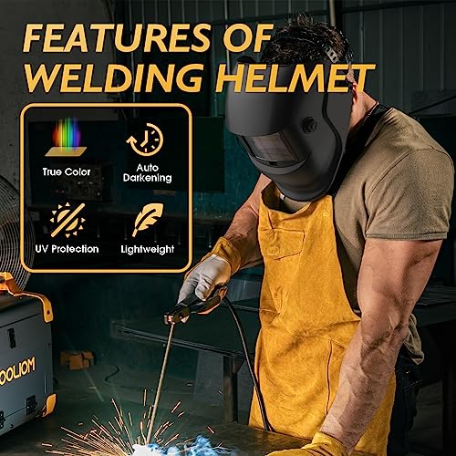 TOOLIOM Auto Darkening Welding Helmet True Color Solar Powered with Adjustable Shade 4/9-13 for TIG MIG Stick