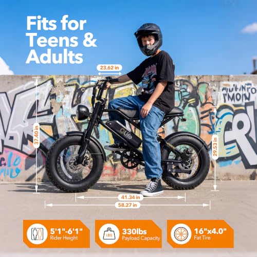 Electric Bike for Kids & Teens - Qlife Spark D1 1500W, 16" Fat Tire - Black
