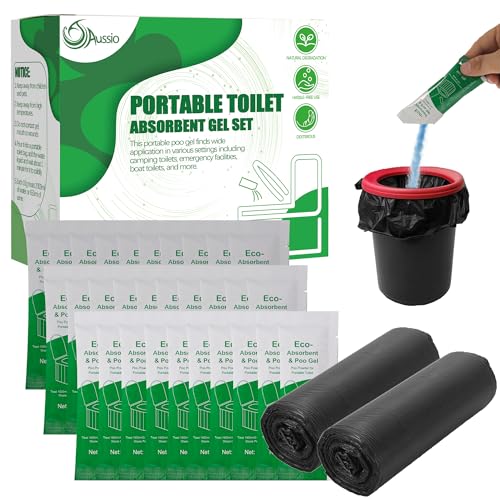 Aussio 40pcs Portable Camping Toilet Gel Bags Absorbent Poo Powder for Hiking & Outdoor Use