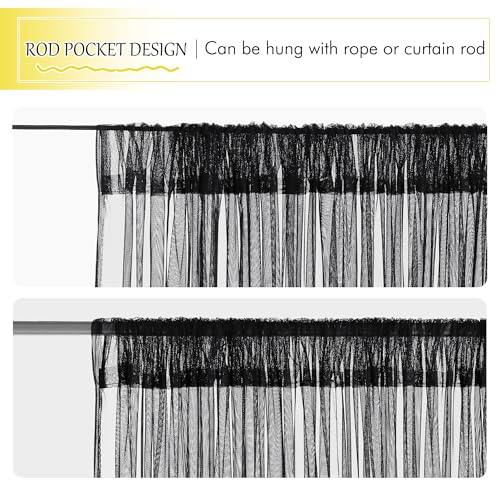 NICETOWN 2 Panels Outdoor Mosquito Curtains 118"W x 98"L Black, Rod Pocket Mesh