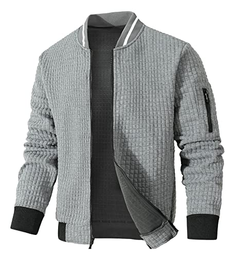 SAVKOOV Mens Lightweight Bomber Jacket - Gray, Large