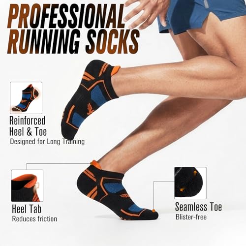 Mens Running Socks - 6 Pairs with Arch Compression & Cushioned Support