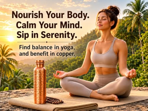 Pure Copper Water Bottle, 34 Oz (1 Litre), Travel Friendly, Hammered