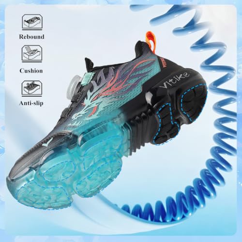 JMFCHI Sports Boys Girls Sneakers 2.5 Little Kid Blue Black-8202 Running Tennis Shoes
