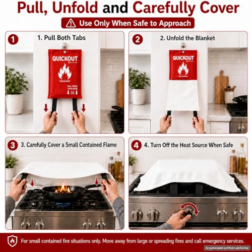 Fire Blanket for Kitchen & Home - 39 x 39 Inch Fiberglass with Pull Tabs