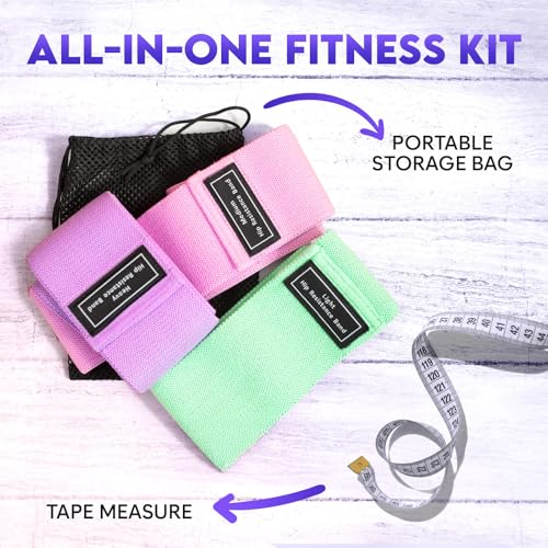 Wide Fabric Resistance Bands Set - 3 Strength Levels, Pink