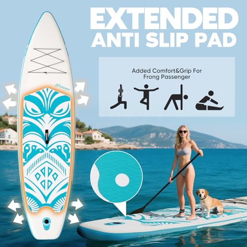 Inflatable Paddle Board - Stable Non-Slip Deck, Portable Set - Totem Green