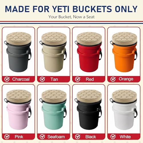 Tan 5 Gallon Bucket Seat for Yeti Loadout with 3-Inch Foam, Swivel & Hook